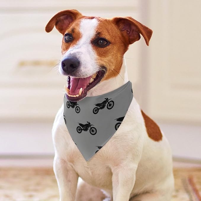 Lightweight and Breathable Motorcycle Dirt Bike Black Grey Pet Scarf Accessories for Small, Medium, Large Dogs, Cats Beach Outings, Going Out, Daily Use