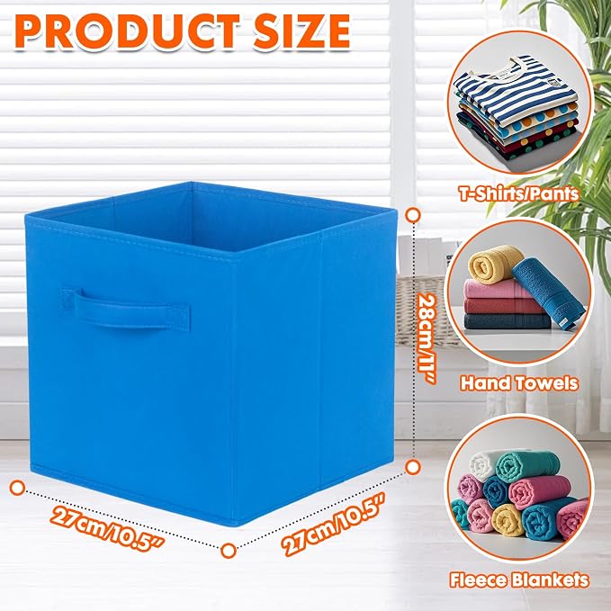 PowerKing Collapsible Storage Cubes, Farbic Storage Bins, Royal Blue, 2Pack | Sturdy, Lightweight, Easy Pull Handle, Closet & Shelf Organizer, Clothes and Toys Storage, 10.5'' x 11'' x 10.5''