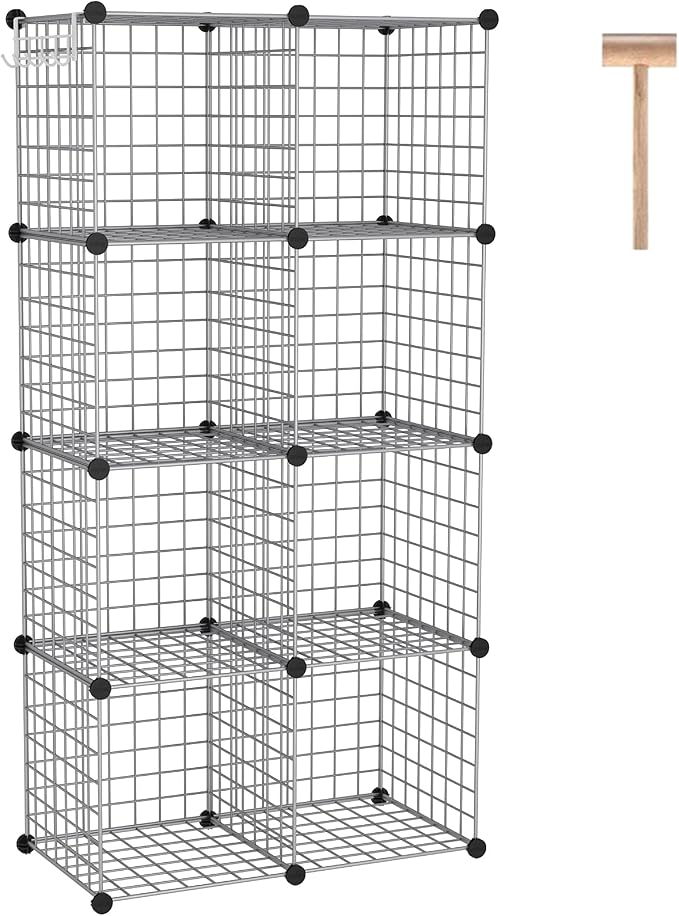 C&AHOME Wire Cube Storage, 8 - Cube Organizer Metal C Grids, Silver Gray | Modular Shelves Units, Closet Organizer, Storage Bins Shelving, Ideal for Home, Office, Living Room