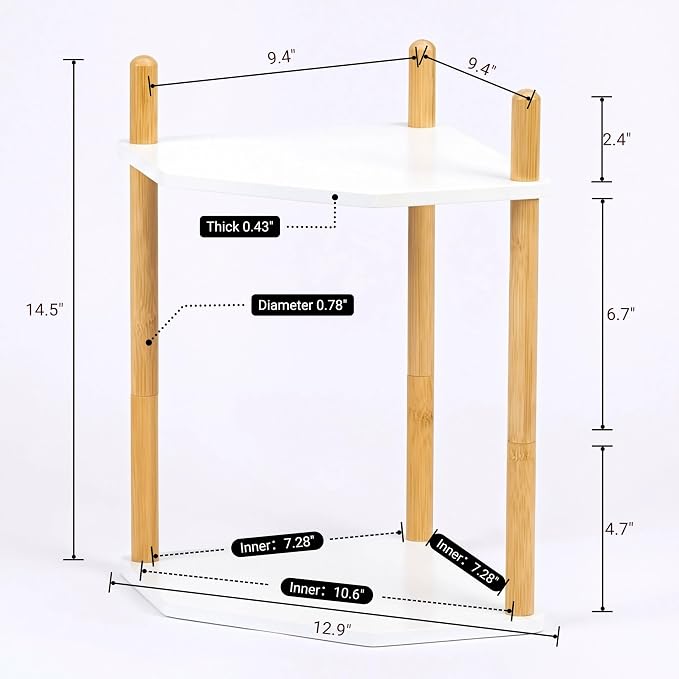 2-Tier Extra Tall Bamboo Corner Shelf, Kitchen Countertop Wine Bottle Organizer, Corner Counter Storage Rack for Pantry, Spice & Wine Organizers and Storage