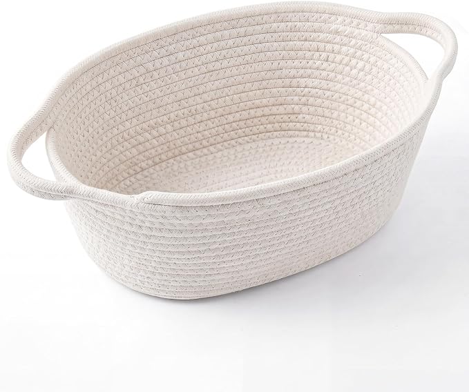 Woven Basket 13" x 8" x 5.5" Rope Gift Baskets Empty with Handles | Soft Woven Cotton Rope for Baby Shower Birthday Toys Organizer Shelves Closets Nursery Back to School Halloween Gifts