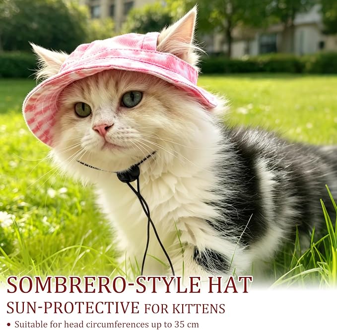 Cat Hats for Cats Only, Cat Sun Hat Sphynx Hat with Ear Hole Kitten Headwear Sun Sombrero Caps Summer Cat Cowboy Hats, Pet Chihuahua Sunscreen Baseball Outdoor Cap,Pink