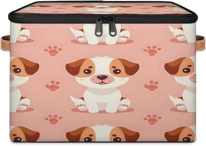 Cute Puppy Dog Storage Box with Zipper Lid
