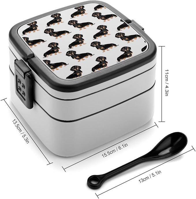Dachshund Weiner Pet Dogs Double Layer Bento Box, 1000ml Stackable Leakproof Lunch Container with Spoon, Portable 2-Tier Food Storage Box for Office Work Picnic Camping and Travel