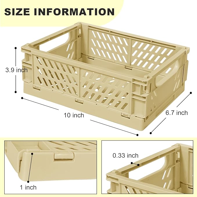 Tobeso-Nuoze Small Pastel Plastic Storage Bins 2Pcs Foldable Pastel Crates | Colorful Storage Containers Baskets for Classroom Kitchen Office Bedroom Desktop Home Decor (Yellow 9.8" x 6.5" x 3.8")