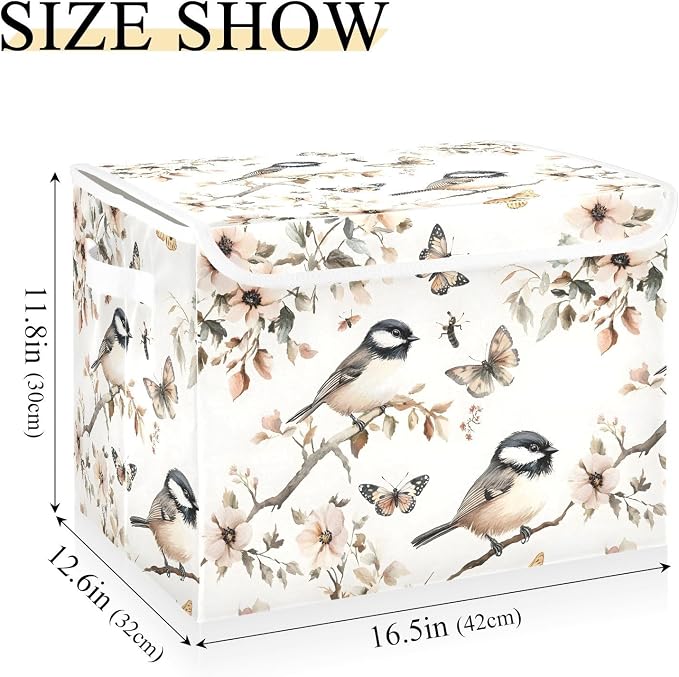 Aesthetic Black - Capped Chickadee Birds Storage Containers Organizers And Storage Foldable for Shoe Garage