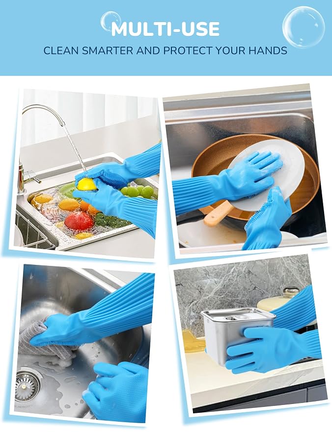 Pecute Silicone Pet Grooming Gloves for Washing Cats Dogs Bath Brush | Extended cuff, 3,000 soft bristles, Gentle massage & deshedding, Dishwasher safe, For large/thick coats, Home/car cleaning