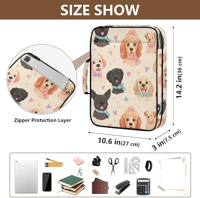 SUABO Pet Dog Love Stars Expanding File Folder Binder Bag | Accordion File Organizer with Zipper & Labels, 3 Ring Binder, Multi Pockets for Office School Home Portable Lightweight
