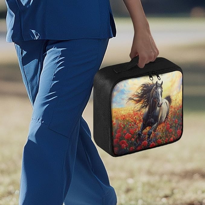 Rnyleeg Sunset Horse First Aid Bag Empty Romantic Rose First Aid Kit Home Lightweight Medical Travel Kit with Mesh Pockets&Handle Easy to Clean