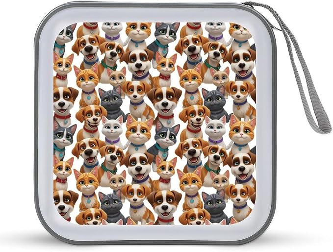 Portable 40-Capacity DVD Storage Binder Puppies And Kittens, Hard Case CD Holder with Zipper, Organizer for Music Movies Game Discs