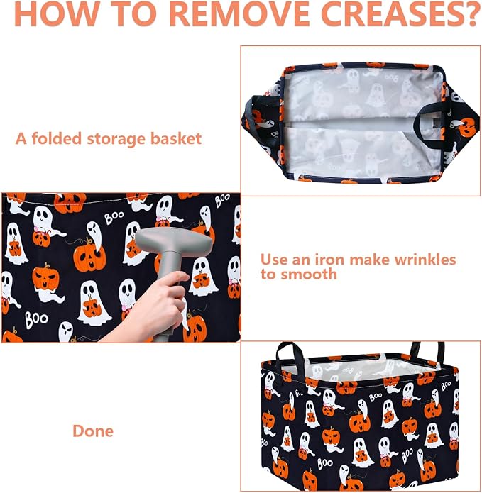 Pumpkin Pattern Storage Basket Gift Shelf Basket Storage Bin, Nursery Basket Organizer Box for With Handles for Room Deco