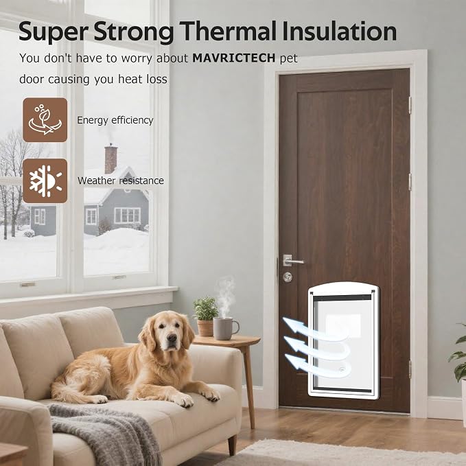 Dog Door for Exterior Door with Steel Frame and Telescoping Tunnel | Dog Door with Two Magnetic Flaps and Two Sliding Lock Panels, for Pets Up to 40LBS, White