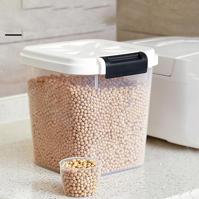 HANAMYA 40 LB Rice Storage Container with Measuring Cup, BPA free, For Rice | Grain | Pet Food | Flour, 2 count, Clear & Black