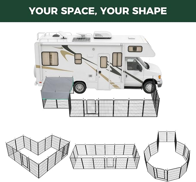 FXW Rollick Dog Playpen with Sun Shade, 40"H, 16 Panels | Heavy-Duty & Easy setup Play Area, UPF 50+ Cover Blocks 98% of UV Rays, For Medium & Large Dogs, Patented