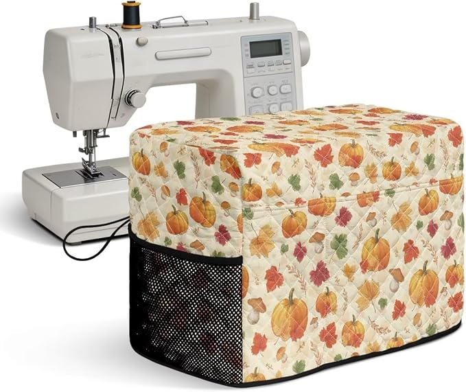 Sewing Machine Cover Polyester Febric Thanksgiving Pumpkin Maple | Dust Pet Hair Protection,Quilting Design,Fits Standard Singer,Brother Janome Machines,Protecting Decorating Your Sewing Space