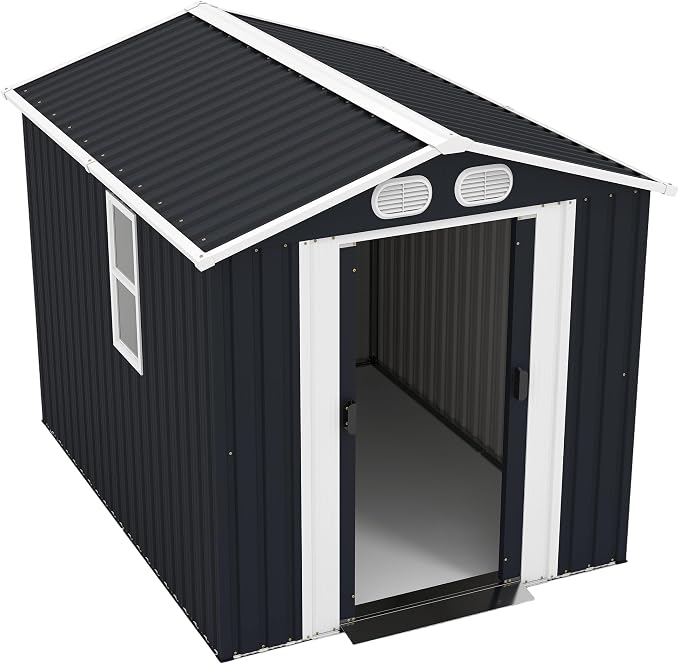 6x8 FT Outdoor Storage Shed, Metal Storage Shed with Lockable Doors & Air Vents, Heavy-Duty Storage Tool Shed for Backyard Garden Patio, Dark Grey