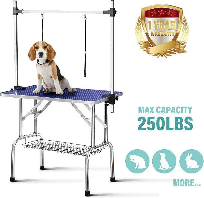 Professional 46" Adjustable Pet Grooming Table Heavy Duty with Arm & Nosse & Mesh Tray for Large Dog Cat Shower Table Bath Station, Maximum Capacity Up to 330 LBS (46 inch)