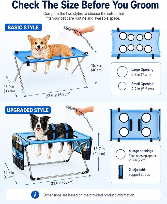 Dog Grooming Hammock Stand, Foldable Dog Bath Holder Sling Shower Chair | Heavy-Duty Pet Bath Stool for Small & Medium Dogs, Home Salon Grooming, Washable Mesh, Joint Support & Restraint(Blue,Pro)