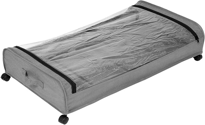 Bed Storage Organizer with Wheels Large Grey Metal Rolling Storage Drawer with Fabric Base Board for Clothes Shoes and Pet