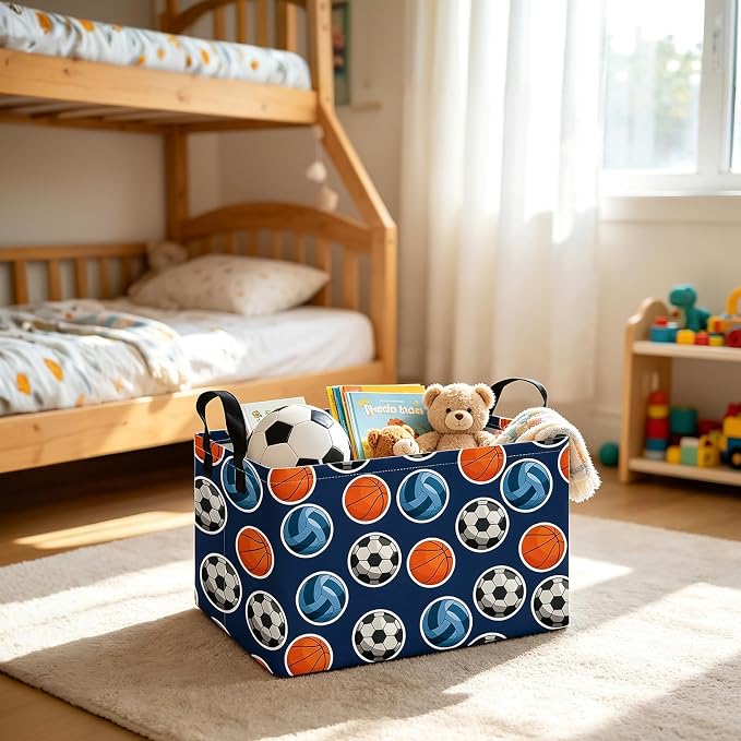 Rectangular Collapsible Storage Basket Nursery Toy Organizer Ball Sports | Storage Bin Foldable Canvas with Handles for Organizing Home Kitchen Children Toys Office Closet Shelf Baskets