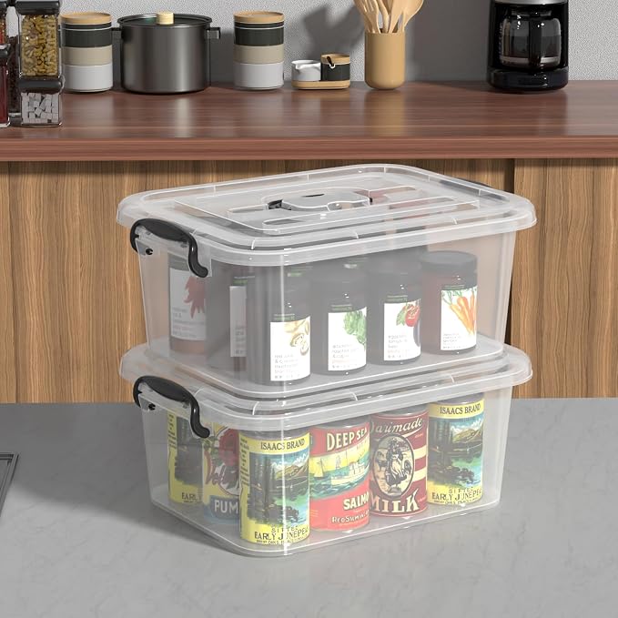 8 Quart Clear Plastic Storage Latching Bin with Handle, 2 Packs | Plastic Organizing Tote Box with Lids