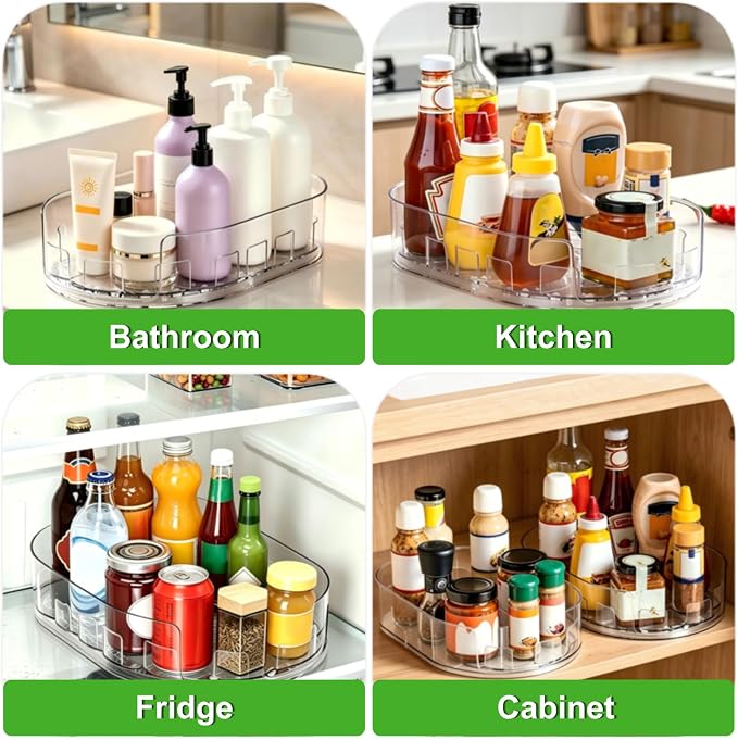 Lazy Susan 360°Rotating Organizer for Refrigerator,13.5“ x 8.5”,Drink Organizer for Fridge,Cabinet, Pantry,or Kitchen Countertop,Organize Condiments, Cans, Beverages,Clear,1 Pack