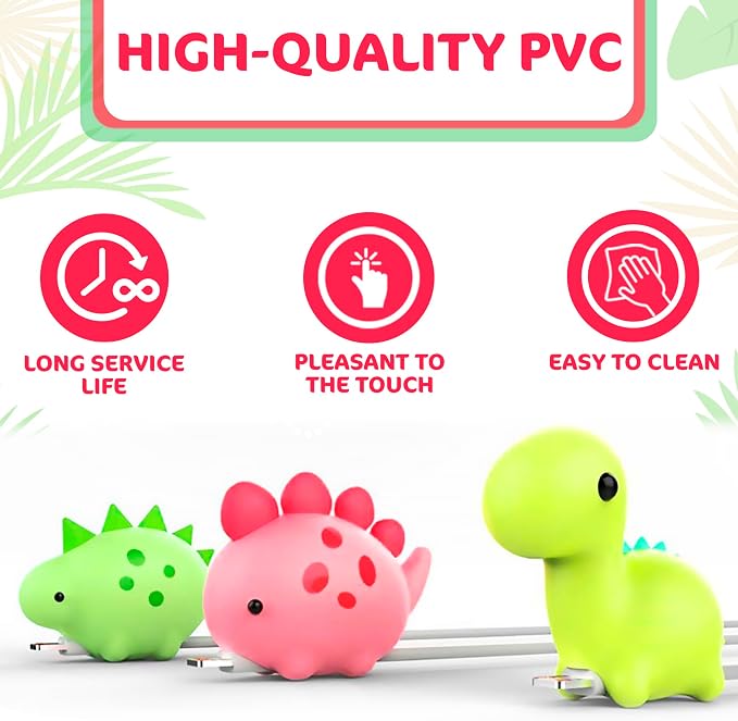 Phone Charger Protector Cute Set of 3, Dinosaur Shape (Green & Pink)