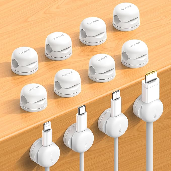 Lamicall 12Pack Rotating Cord Organizer, Desk Office Nightstand Accessories | Spring Cable Management Clips, Adhesive Phone Charger Holder Gadgets, Birthday Gifts for Teens Friends, Home Organization