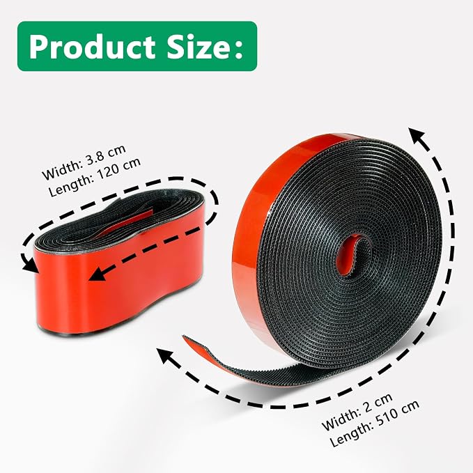 HOFUDON Replacement Hook Side Tape for Magnetic Screen Door, Acrylic Adhesive, 1.6” & 0.8” Wide Black, Length 5.1 m and 1.2 m