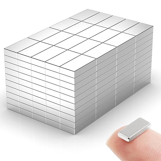 200 Pack 10x5x2 mm Rare Earth Neodymium Magnets | Powerful Small Strong Metal Rectangular Bar Magnetic Strip Magnet for Fridge Garage Kitchen Science Craft Office, Silver