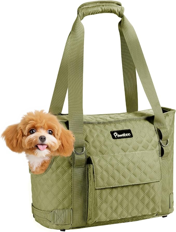 Pawaboo Dog Purse Carrier for Small Dogs with Pocket,Up to 11Lbs | Lightweight & Portable Dog Tote Bag Carrier Purses,Soft Sided Design,Front Pocket for Storage Travel Shopping Matcha Green