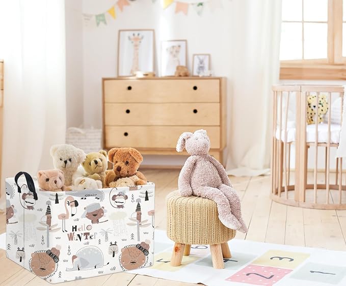 Rectangular Kids Storage Basket Baby Storage Basket Cute Kids Toy Storage Bin Organizer Shelf Book Room Decor(Winter Animal)