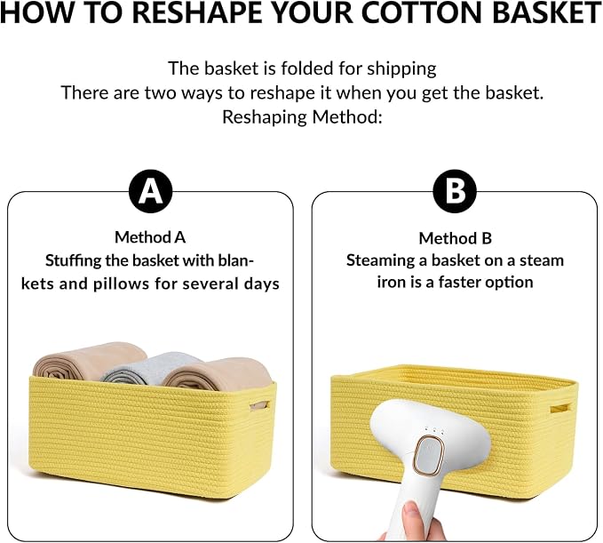 MiniArk Large Storage Baskets for Shelves, 17 x 13 x 7.5” Closet Organizers Bins for Clothes Blanket Towels, Baby Nursery, Toy Baskets Box, Woven Rope Baskets, 3 Packs Yellow