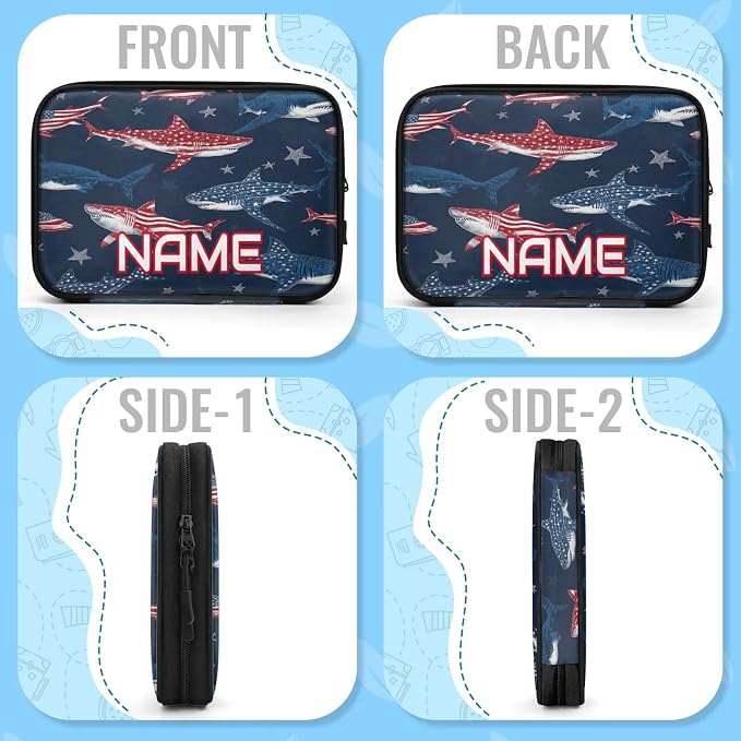 Custom Electronics Organizer Patriotic Sharks Travel Cable Pouch Large Tech Accessories Case Waterproof Cord Storage Bag for Power Bank Charger Phone Earphone