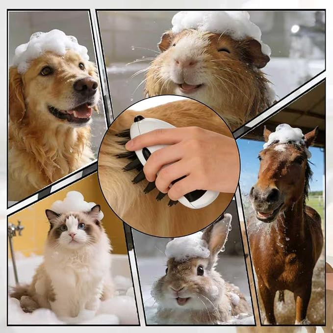 Dog Brush for Long Haired TPR Massage Soft Bristles & 3-Point Brush Head for Bathing Grooming De-Shedding & Detangling Shower Brush for Dogs and Cats