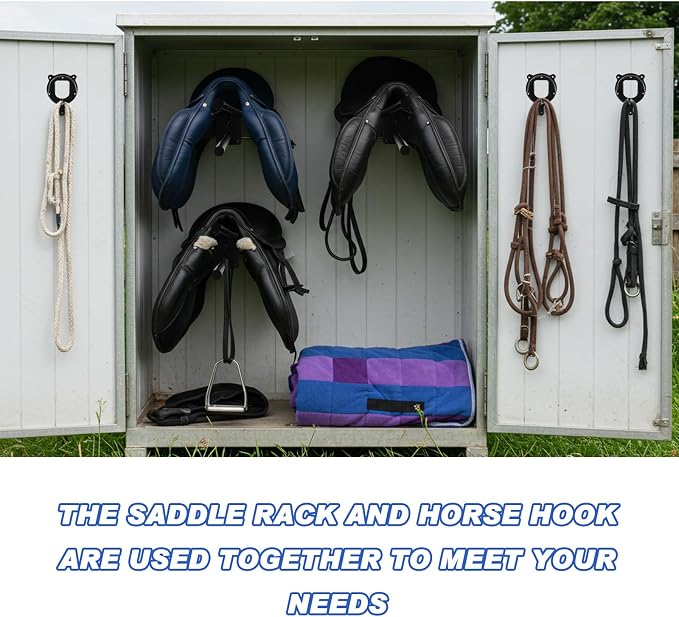 Paterr 12 Pack Saddle Rack Wall Mount with Pad Bar Horse Bridle Rack Metal Bracket Bridle Hooks Detachable Portable Saddle Stand Tack Storage for Western Horse Trailer Stall Supplies Accessories