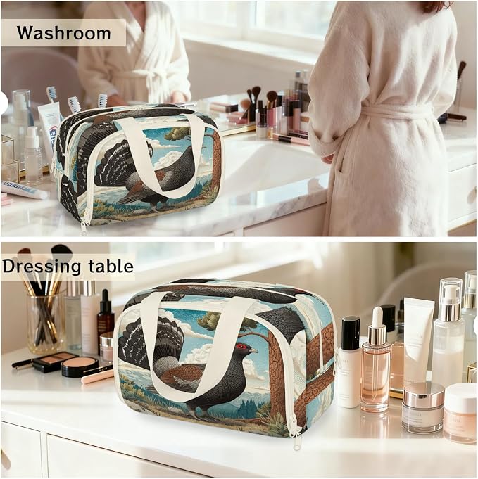 Wood Grouse Travel Toiletry Bag for Women | Serene Forest Lightweight Waterproof Makeup Cosmetic Bag Large Tote Organizer for Traveling, Toiletries, Accessories