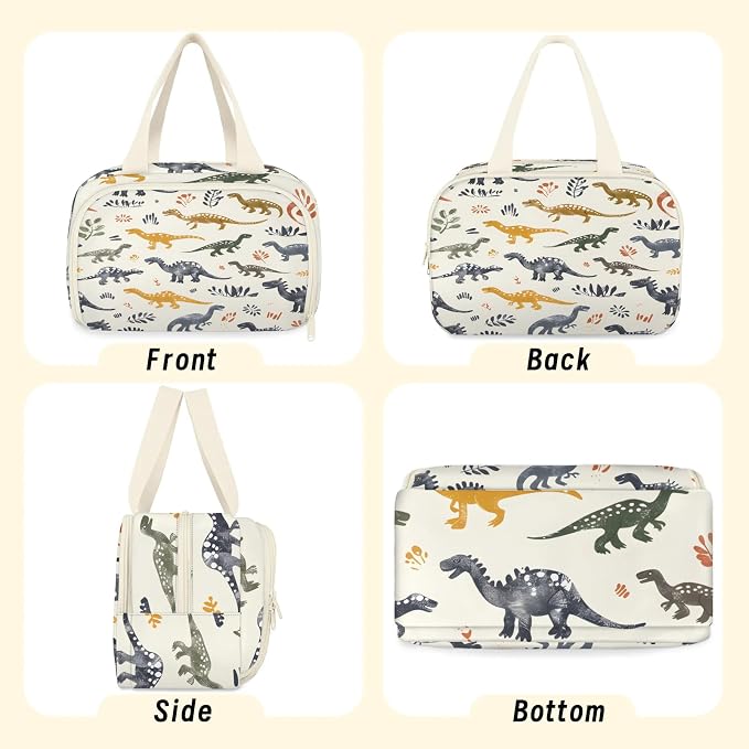 Cute Dinosaurs Footprints Travel Toiletry Bag with Handle | Wet & Dry Separation, Full-Size Bottle Friendly, Leak-Proof, Waterproof, Easy to Clean, for Travel, Gym, Home