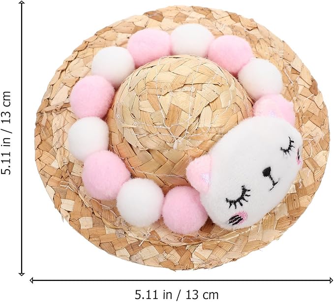 Wear-Resistant Decorative Pet Hat for Cat and Kitten Pink Summer | Raffia and Plush Build, Comfortable Fit with Reduced, Lovely Style for Halloween Photos