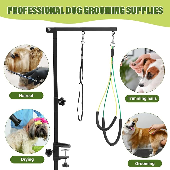 Dog Grooming Arm 35" with Hammock, Haunch Holder for Small Medium Pets | Adjustable 18"-35" Dog Grooming Table Stand with Loop Noose, Fits 2" tables, for Small/Medium Dogs under 30 lbs