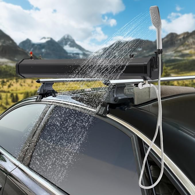 Pressurized Water Tank, Portable Camping Showerhead Handheld with Storage Bag, Roof Rack Shower, 18L Roof Rack Mount Shower for Hiking, Car wash, Pet Cleaning, Beach Vacations