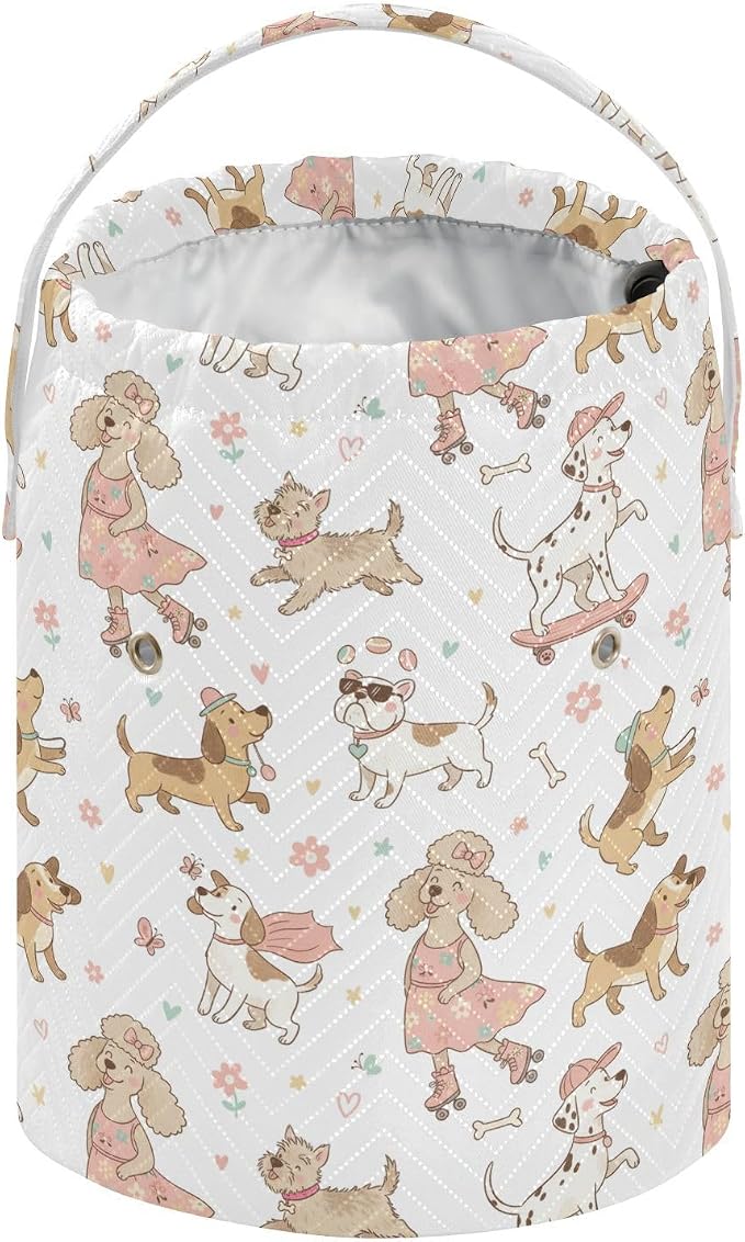 Cute Dogs Pets White Crochet Bag Organizer Portable Yarn Storage Bags with Handle Yarn Holder Small Crochet Accessories Knitting Bag for Knitting Kit Supplies Travel