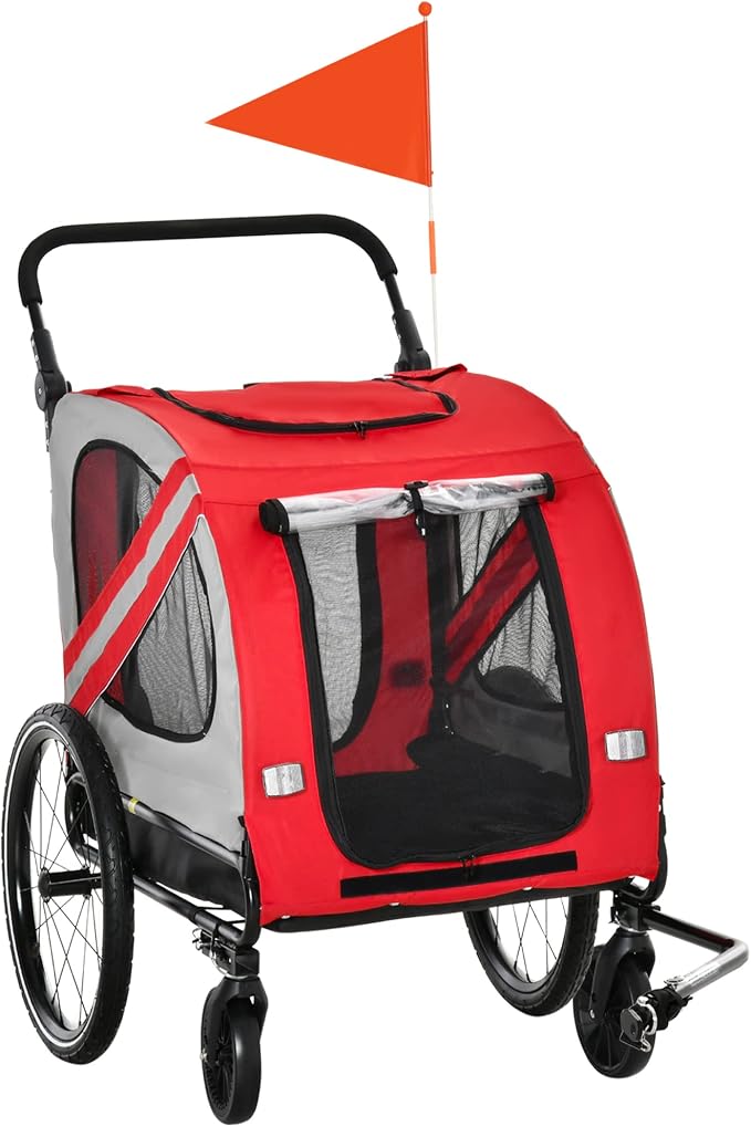 2-in-1 Pet Bike Trailer for Small Dogs, Road-Visibility Bicycle Stroller, Weather-Strong Bike Wagon Trailer Sidecar Attachment, Red