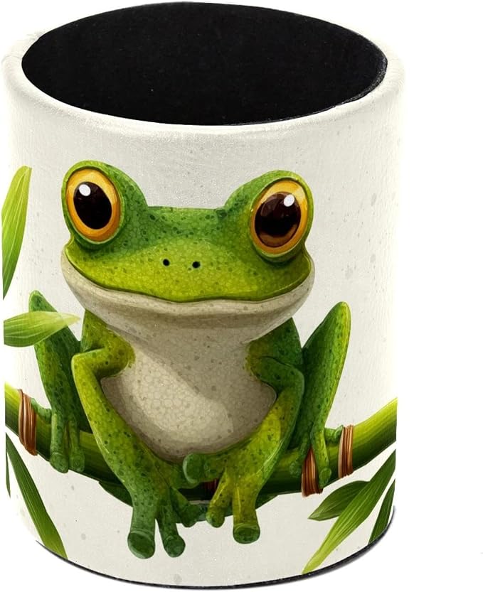 Faux Leather Pen Holder for Desk, Pencil Organizer Frog Pen Cup Desk Decor Makeup Brush Holder Storage for Office Home