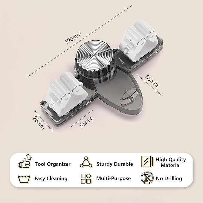 Broom Holder Mop Hanger Wall Mount, No Punching Required Mop and Broom Hanger Organizer, Adjustable Suction Cup Mop Grippers for Kitchen, Bathroom, Garage, Laundry Room (4PCS-G&T)