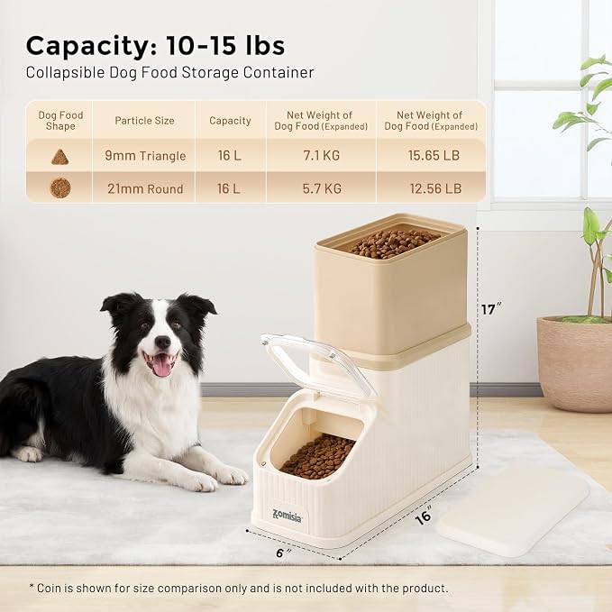 ZOMISIA 15lbs First-in, First-out Dog Food Storage Container | FIFO System Easy Dispense Base for Freshness, Cat Food Storage Containers with Transparent Lid and Scoop