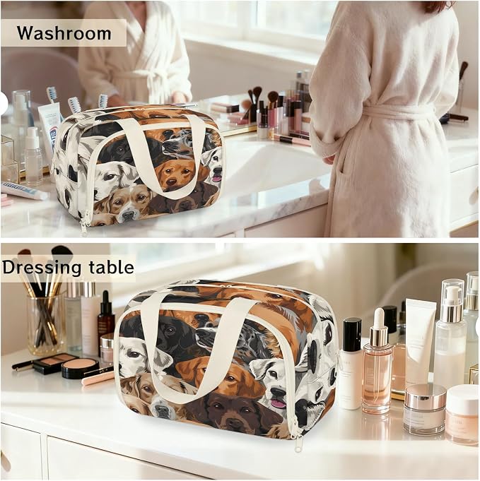 Cute Dog Funny Animal Travel Toiletry Bag with Handle | Wet & Dry Separation, Full-Size Bottle Friendly, Leak-Proof, Waterproof, Easy to Clean, for Travel, Gym, Home