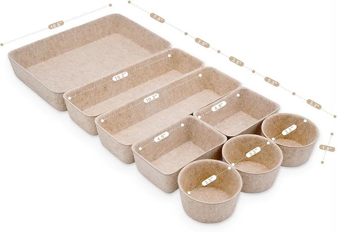 Welaxy Office Desk Drawer Organizer Tray hygge aesthetics 8 pc bin Oatmeal