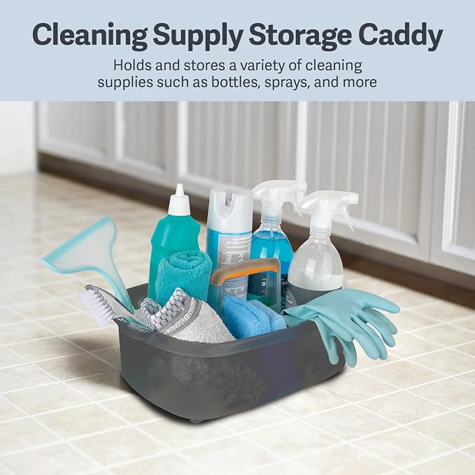 Casabella Plastic Bucket, Gray and Orange, 1.85 Gallon | Storage Caddy | With Handle | Pack of 6
