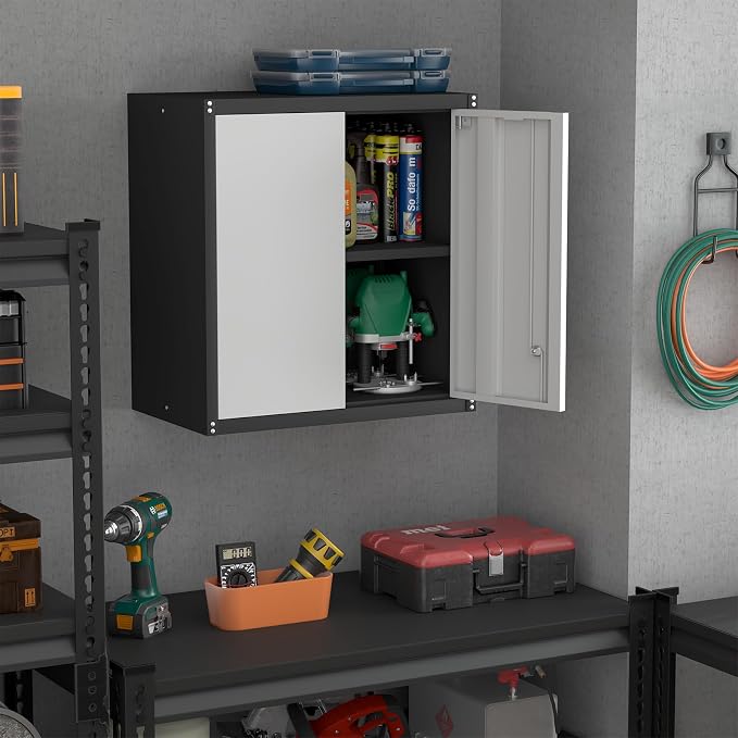 Locking Metal Wall Cabinet, 28" Metal Storage Cabinets with Doors and Shelf, Steel Garage Locker Mounted Small Tool Chest for Home Office, Kitchen, Pantry